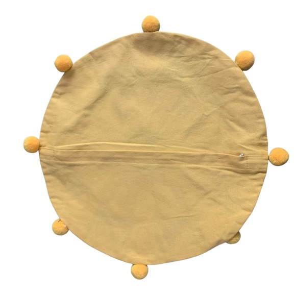 Floral Mandala Embroidered Round Pillow Case Cover Yellow Pom Pom Accents Boho - Picture 2 of 2